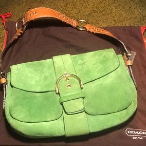 Green suede coach bag